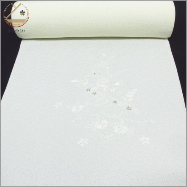 ★着物10★ 1円 逸品!! 絹 反物 白生地 刺繍 龍笛 笙 菊 牡丹 草花 着尺 [同梱可] ☆☆☆☆☆