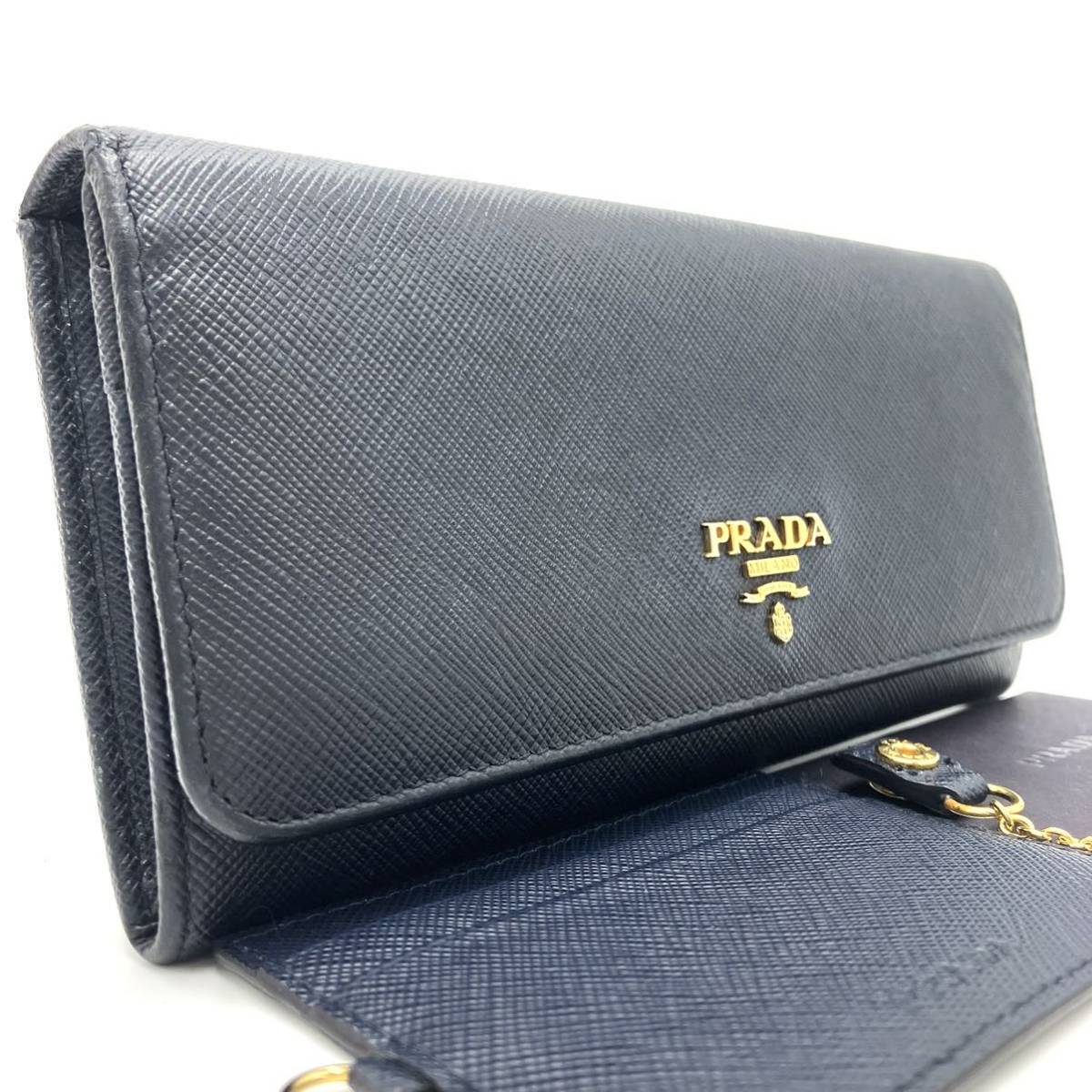 1円〜 美品 PRADA プラダ 長財布 フラップ アイコン ロゴ パスケース