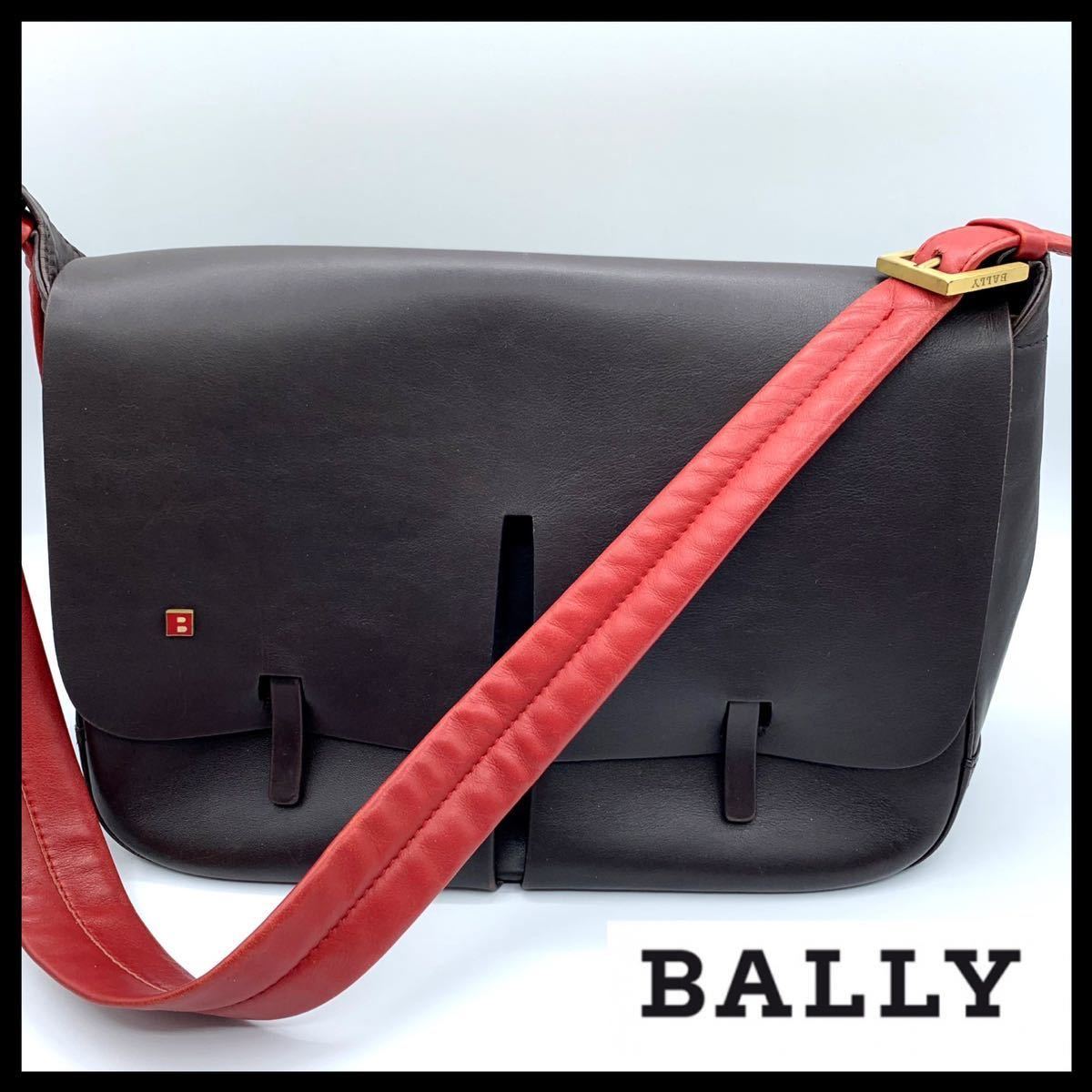 BALLY バリー 良品 A4 メッセンジャーバック　 ショルダー バッグ 金具 レザー メンズ　ダークブラウン 