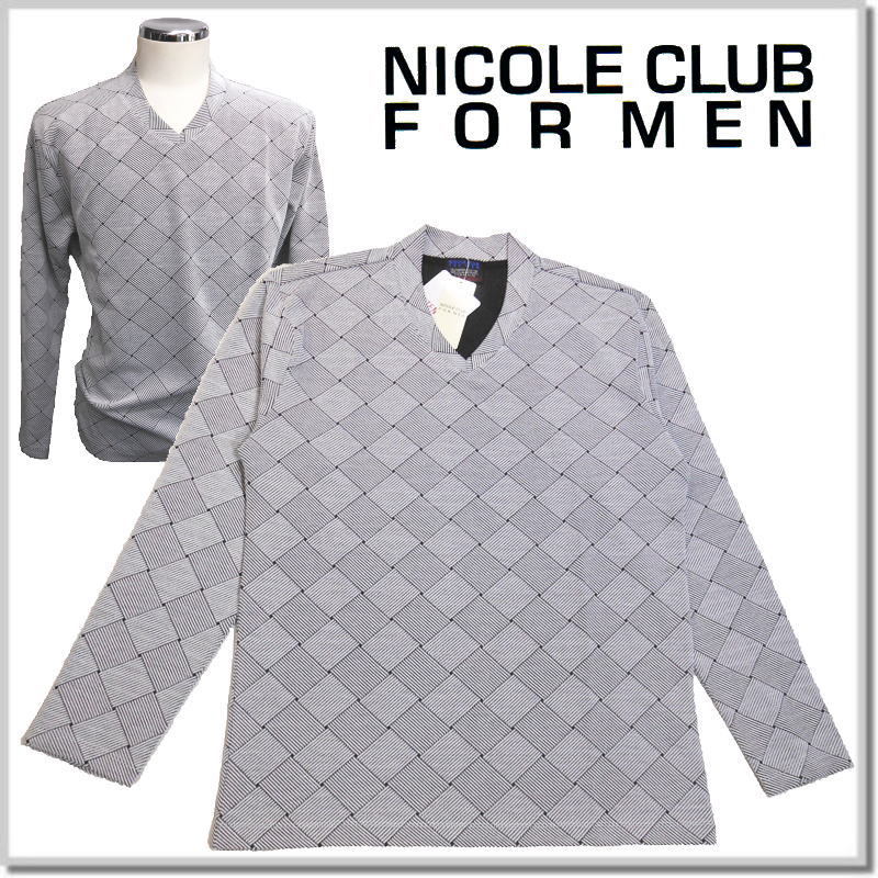 ニコルクラブフォーメン NICOLE CLUB FOR MEN バスケットジャカードプルオーバー 3164-9801-09(WHITE)-46(M) VネックロンT カットソー