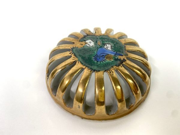 C211】美品 九谷焼 九谷木米 金彩色絵賢人図 香炉 時代 香爐 茶道具