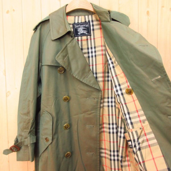 ◎使用少なめ！Burberry's バーバリー 90s◆トレンチコート 玉虫 裏ノバチェック ヴィンテージ◆メンズ オリーブ 165 M相当◆WA194