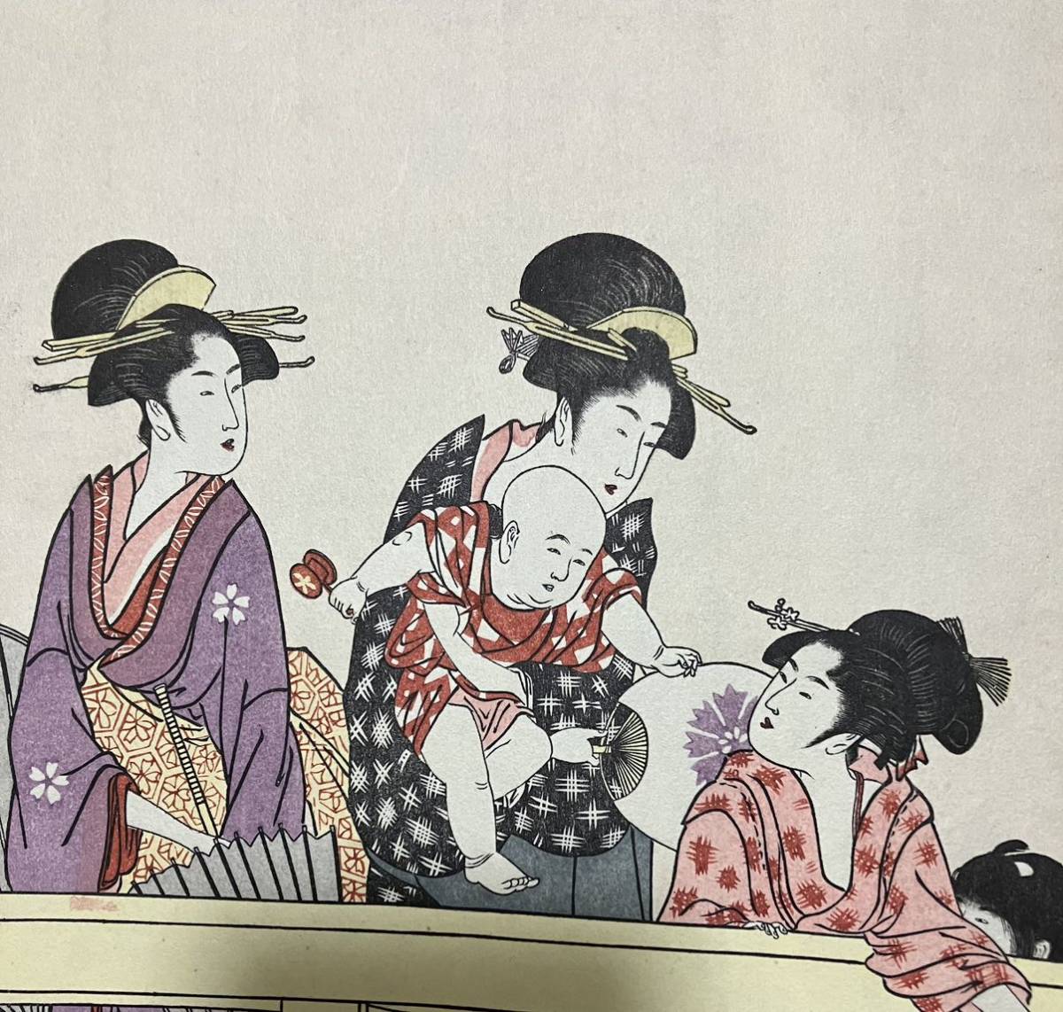 真作】狂歌 本物浮世絵木版画 北雲戴賀「菊水鎧」美人図 中