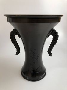 美品 横長 大型 オリジナルガラス 花器 青 茶 池坊 インテリア 生花 華道 Ghamz Com Sa