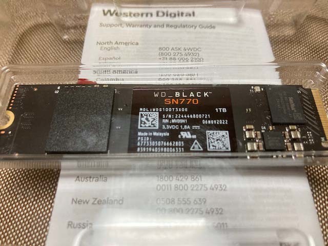 ウェスタンデジタル WD Black SSD 1TB SN770（NVMe Gen4）M2 (Type