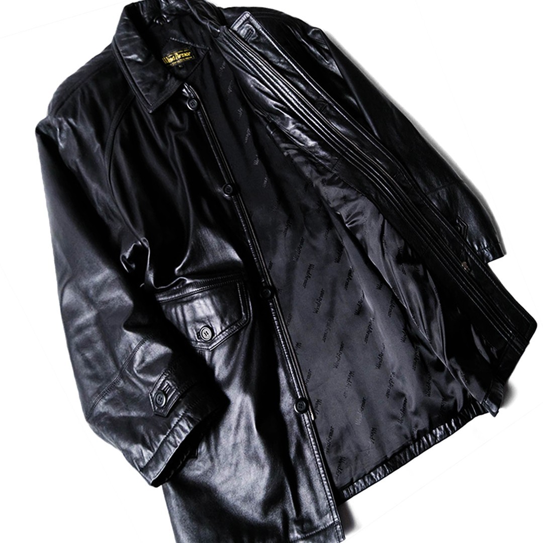 ■2301.G1.29■【極美品!】20万 ウインドアーマー/WIND ARMOR 完全最高峰「英国製極上羊革ラムスキン」暖か中綿入!◎ 黒 レザー コート L