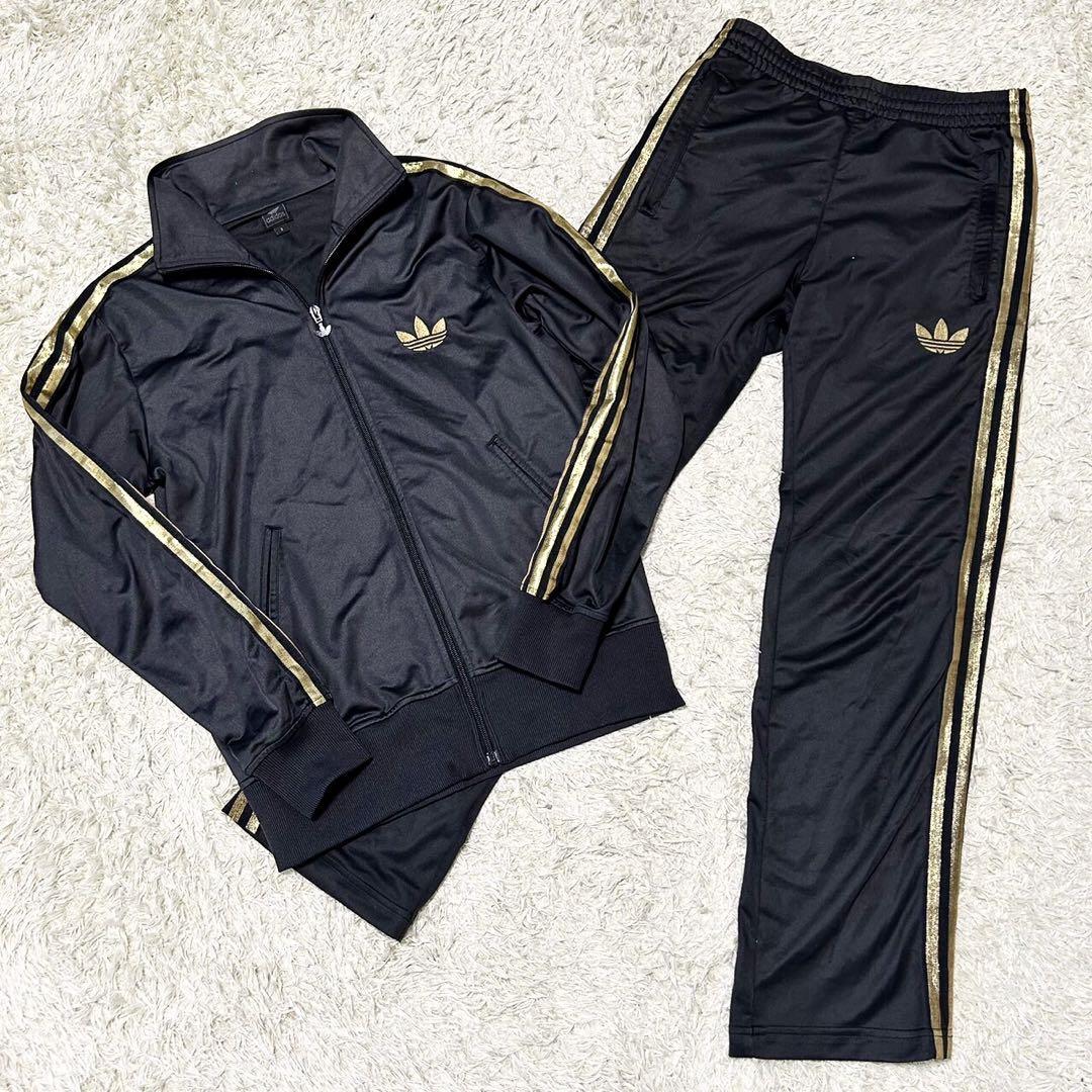 アディダス【黄金の輝き】adidas ジャージ セットアップ S 黒 ブラック