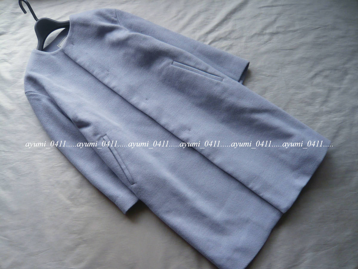 ★未使用★ROPE PICNIC ロペピクニック/サックスブルー・ウールMIX 起毛 ゆったり コクーン ノーカラーコート/３６