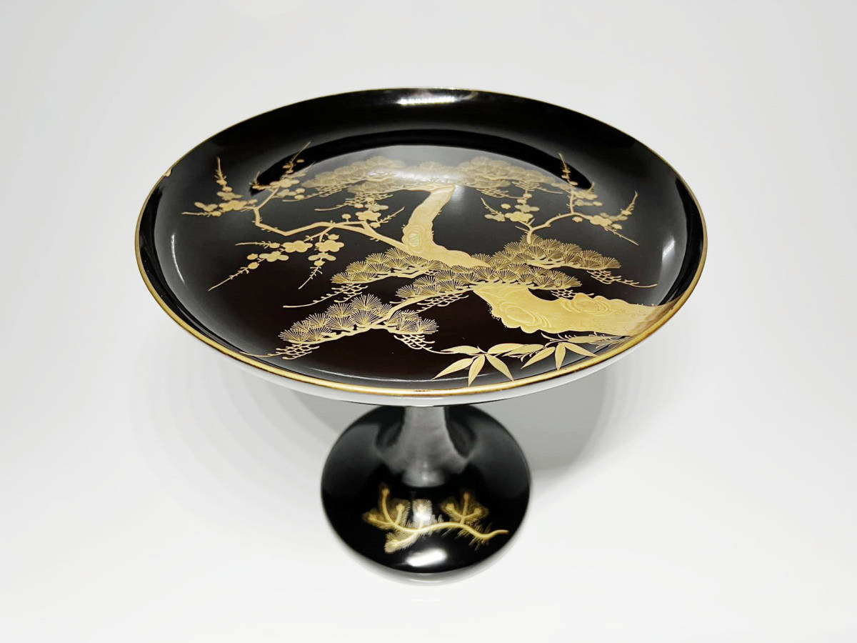 黒塗 茶道具 金蒔絵 美品 良品 C0465 三段重 ☆ 化粧箱付