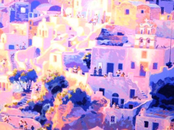 笹倉鉄平シルクスクリーン板画夕日の街イア