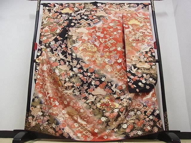 着物屋こころ□極上 振袖 駒刺繍 吉祥花文 暈し染め 金彩 着丈164cm 裄