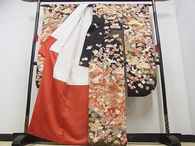 着物屋こころ□極上 振袖 駒刺繍 吉祥花文 暈し染め 金彩 着丈164cm 裄