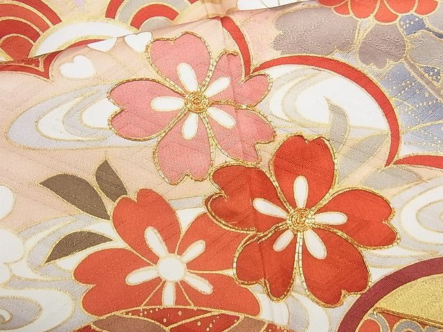 着物屋こころ□極上 振袖 駒刺繍 吉祥花文 暈し染め 金彩 着丈164cm 裄