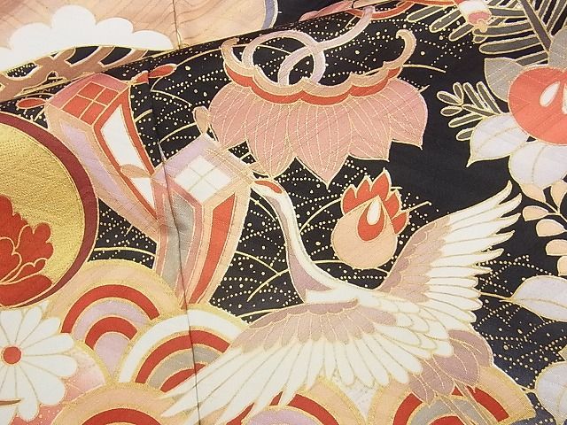 着物屋こころ□極上 振袖 駒刺繍 吉祥花文 暈し染め 金彩 着丈164cm 裄