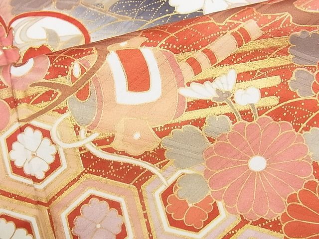 着物屋こころ□極上 振袖 駒刺繍 吉祥花文 暈し染め 金彩 着丈164cm 裄