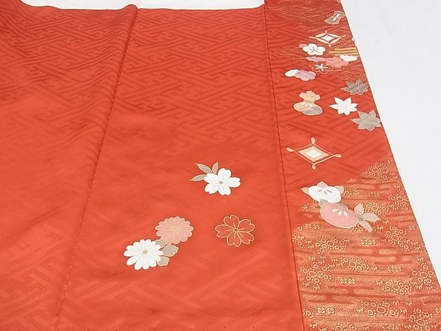 着物屋こころ□極上 振袖 駒刺繍 吉祥花文 暈し染め 金彩 着丈164cm 裄
