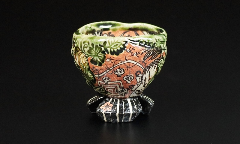 深見文紀 共箱 人気作家☆深見文紀師：岸本 秀逸作 弥七田漫画