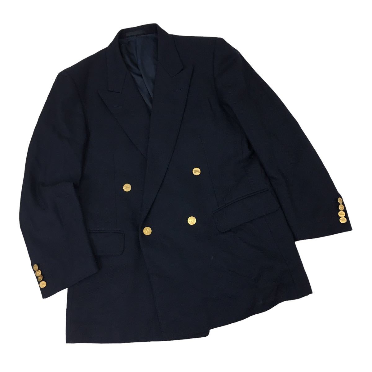 C266 訳あり BURBERRY バーバリー 紺ブレザー 金ボタン ダブルブレスト