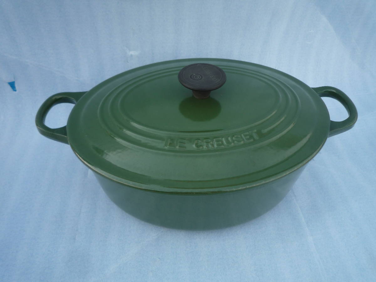 ル・クルーゼ★　２５　3.2L　両手鍋　グリーン　used