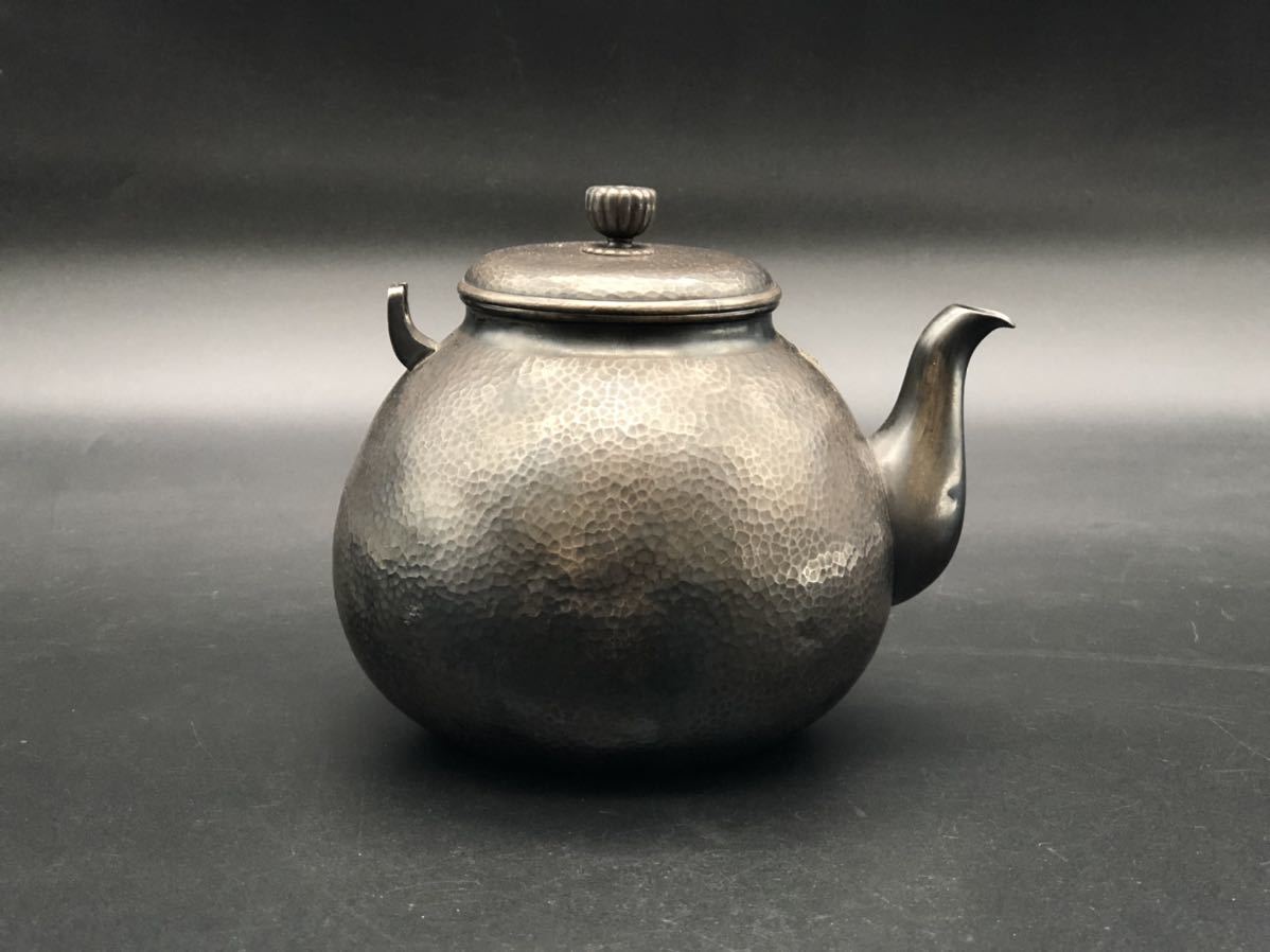 純銀製 菊紋 急須 銀瓶 煎茶道具 古銀 茶壺 浄益 造 「純銀