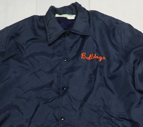 NJ13ホロウェイHOLLOWAYアメリカ古着アメリカ製コーチジャケット80’90’Sビンテージ裏地アクリルボア紺系Lビッグサイズ文字刺オールド