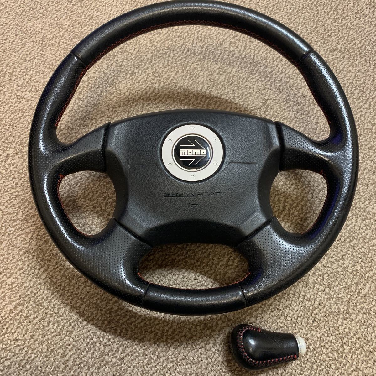 MOMO インプレッサ GC8 純正ステアリング シフトノブ セット レッドステッチ 中古 ステアリング ハンドル スバル