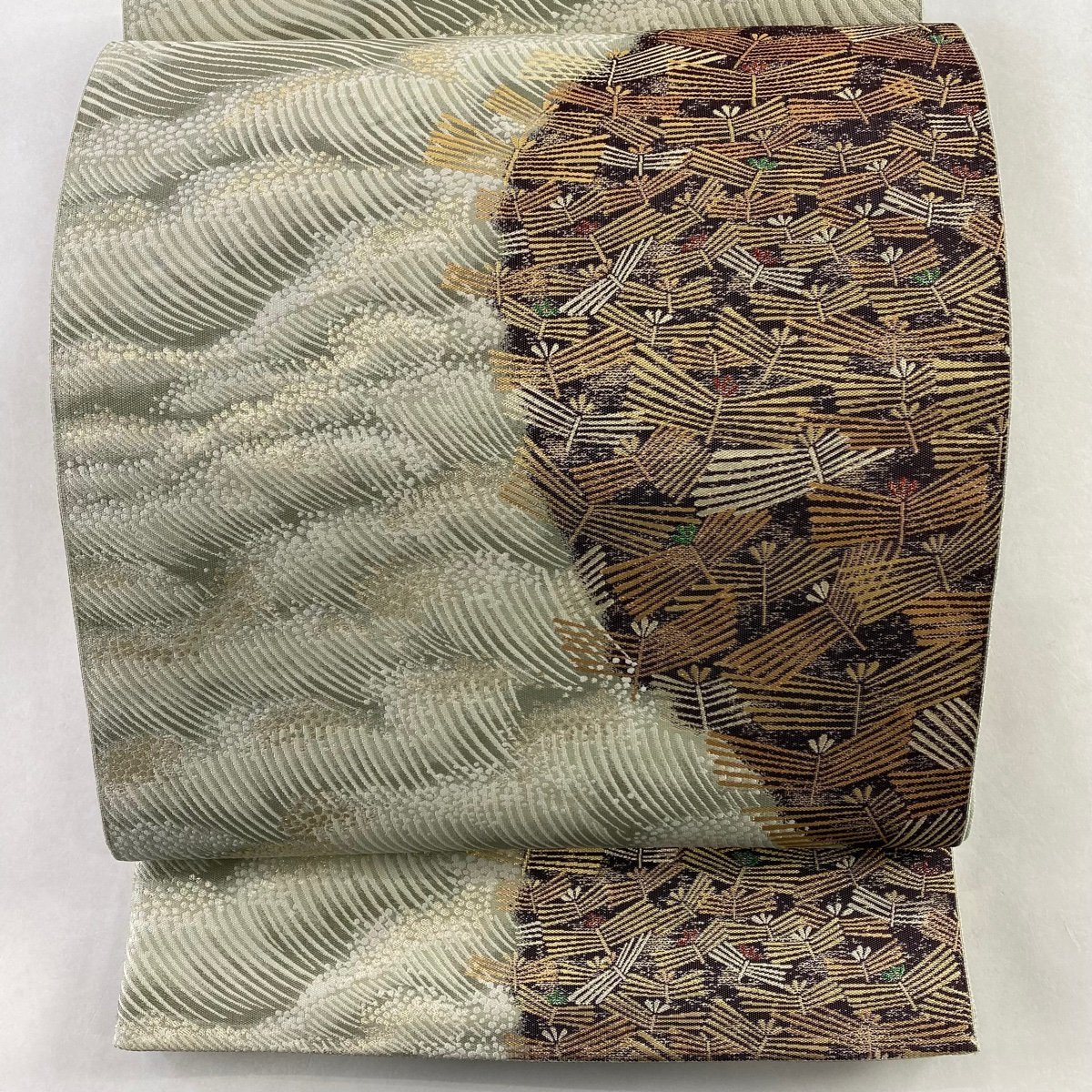 袋帯 美品 秀品 静波青松 箔 薄緑 六通 正絹 【中古】 【公式通販】