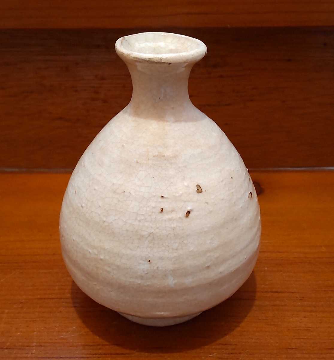 大野鈍阿作　絵高麗徳利 大野鈍阿 無地 酒次 徳利 大野宗恵 箱書 / 粉引 刷毛目 写 鈍翁 箒庵