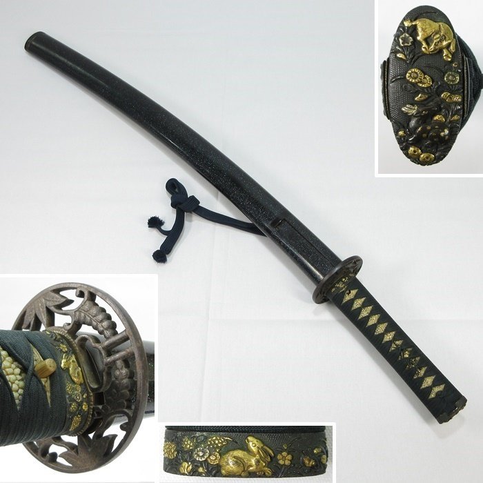 F1267】 武具 時代物 名作小道具! 脇差 脇指 極上拵え 秋草透かし鍔 鉄 