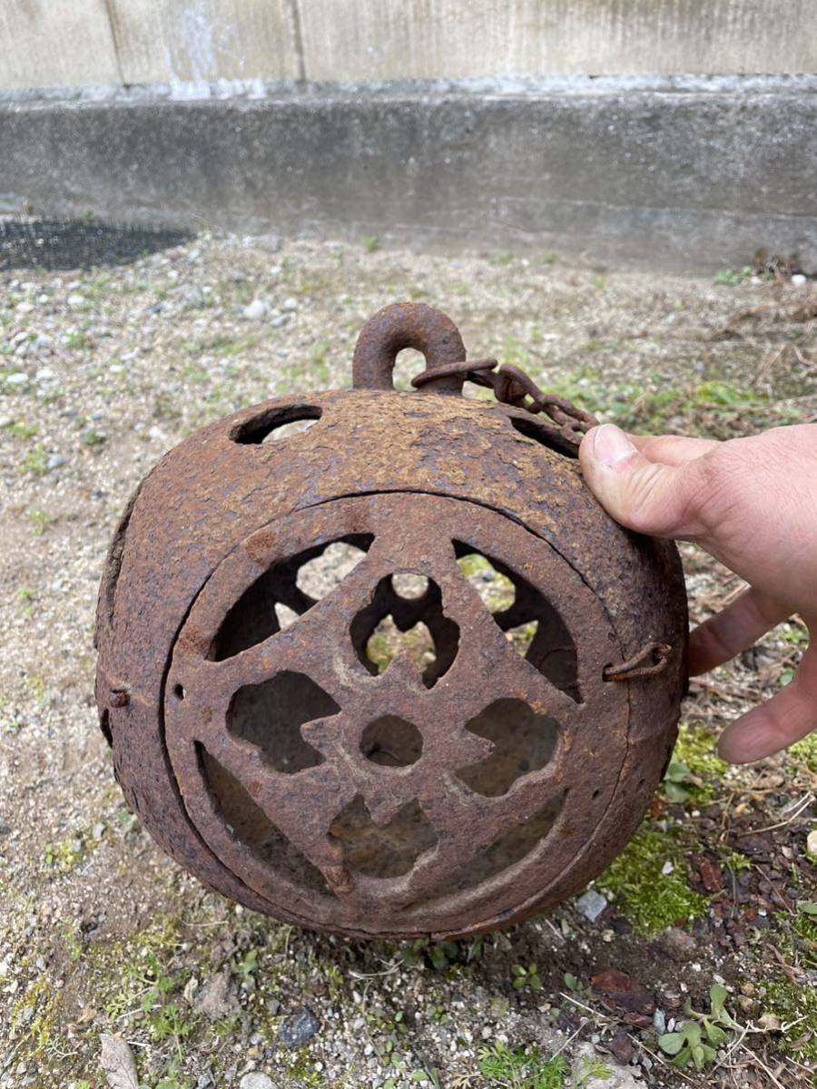 鉄 鉄製 古鉄 雪見 七宝透 吊灯籠 灯籠 石灯籠 庭園 時代物 置物 辻 