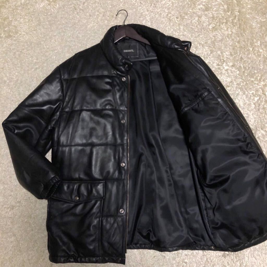 【美品!羊革!超希少4L】DURANTE ラムレザー ダウンジャケット 大きいサイズ ビッグシルエット シープスキン 中綿 3XL ブラック 黒