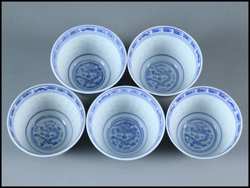 奇】中国美術 玩玉 底款/ 景徳鎮製 蛍手 染付 茶器揃 急須 湯呑 煎茶碗