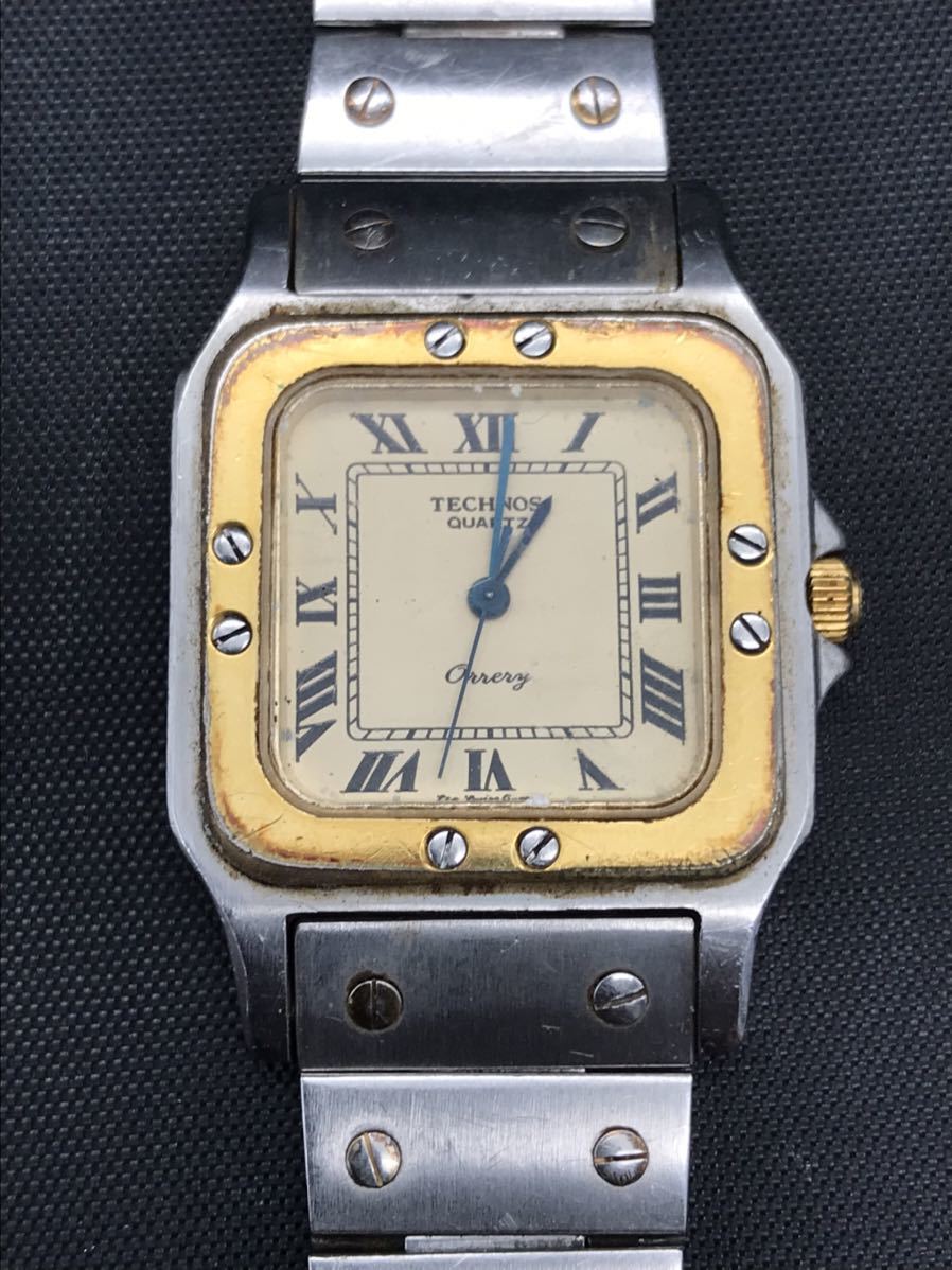 【電池交換済み】TECHNOS Orrery テクノス オーラリ メンズ レディース 腕時計 クォーツ QZ スクエア ローマン ※純正ベルトジャンク