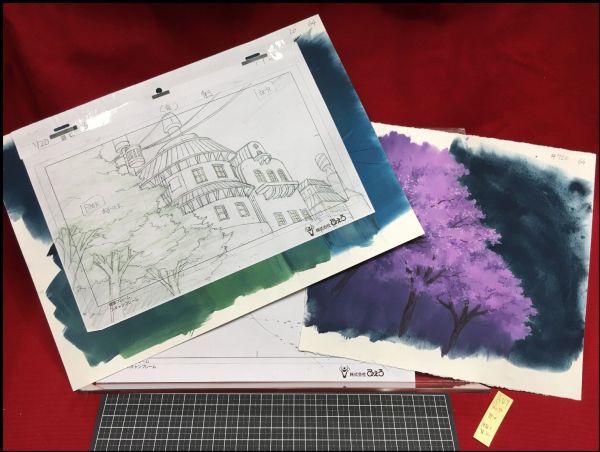 A327『背景画 no.76/NARUTO，ナルト疾風伝：計4枚』直筆：背景2枚