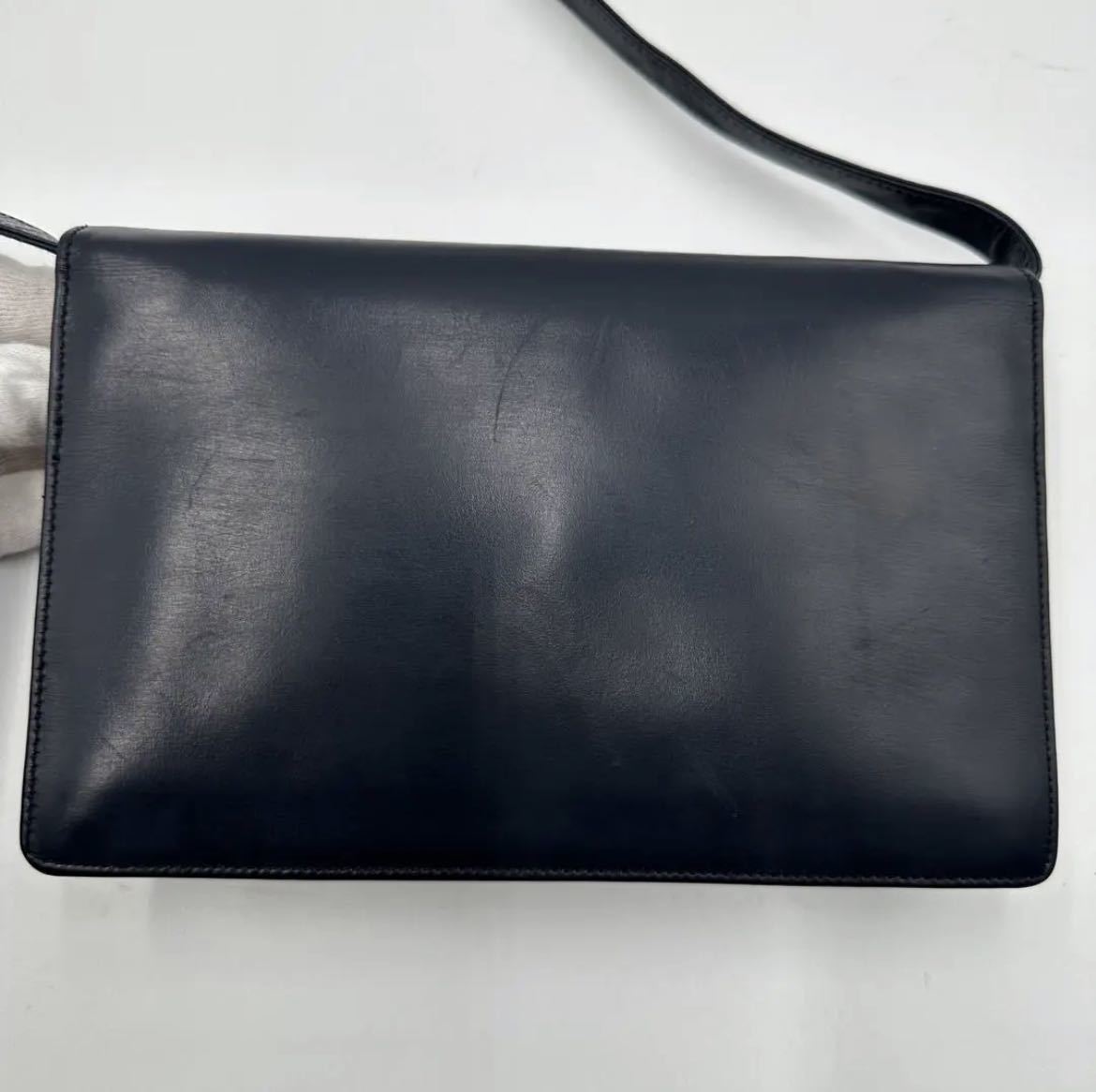 超希少 CELINE セリーヌ 斜め掛け ショルダーバッグ ポシェット ヴィンテージ トリオンフ 金具 ゴールド金具 ネイビー 紺 レザー 本革 ミニ