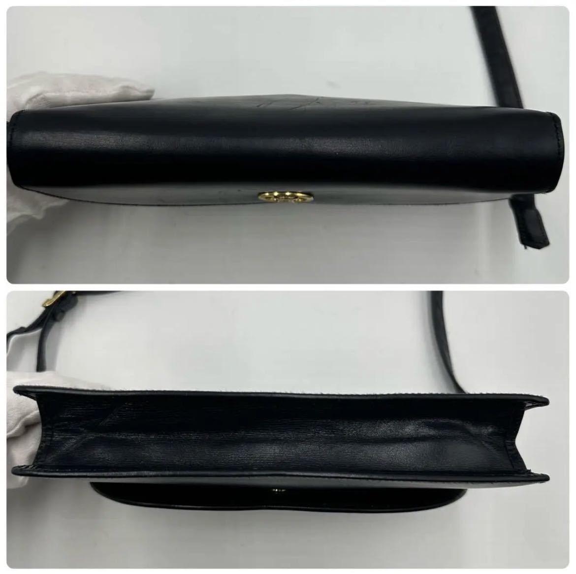 超希少 CELINE セリーヌ 斜め掛け ショルダーバッグ ポシェット ヴィンテージ トリオンフ 金具 ゴールド金具 ネイビー 紺 レザー 本革 ミニ