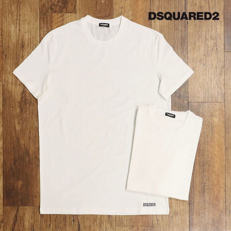 DSQUARED2/XLサイズ/パックTシャツ D9X203490 なめらかジャージー 裾ロゴ プリント 半袖 2枚組 セット 新品/白/ホワイト/gc197/