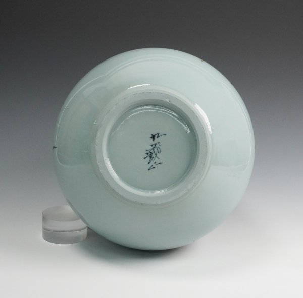 山上義正 作 九谷焼楼彩双鶴図花瓶 共箱 花器 保証品10232YU -「山上