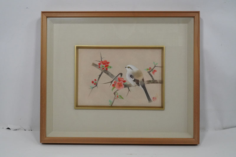 B456 実力画家 沼田晏宏 日本画約SM 春香 共シール付 紙本肉筆 師:池田