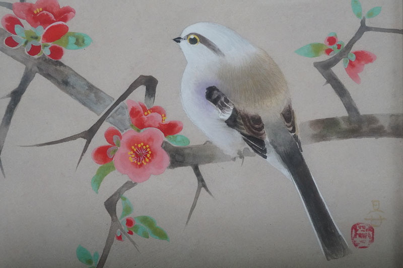 B456 実力画家 沼田晏宏 日本画約SM 春香 共シール付 紙本肉筆 師:池田