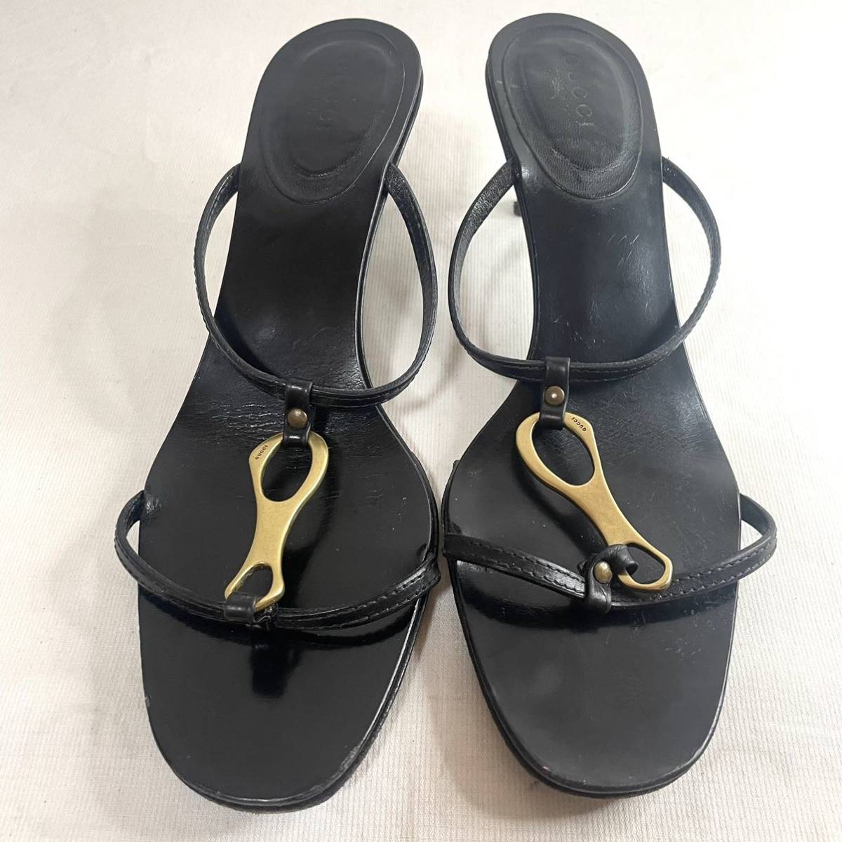 【イタリア製】GUCCI グッチ　レザーサンダル　ヒール　361/2C 23.5cm ブラック　黒　＊A
