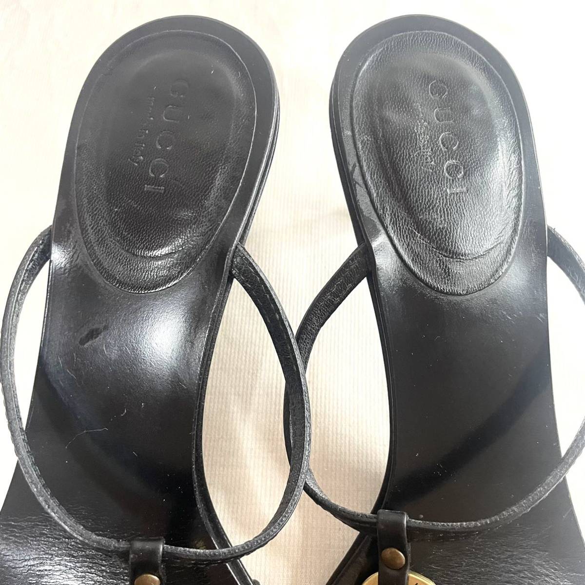 【イタリア製】GUCCI グッチ　レザーサンダル　ヒール　361/2C 23.5cm ブラック　黒　＊A