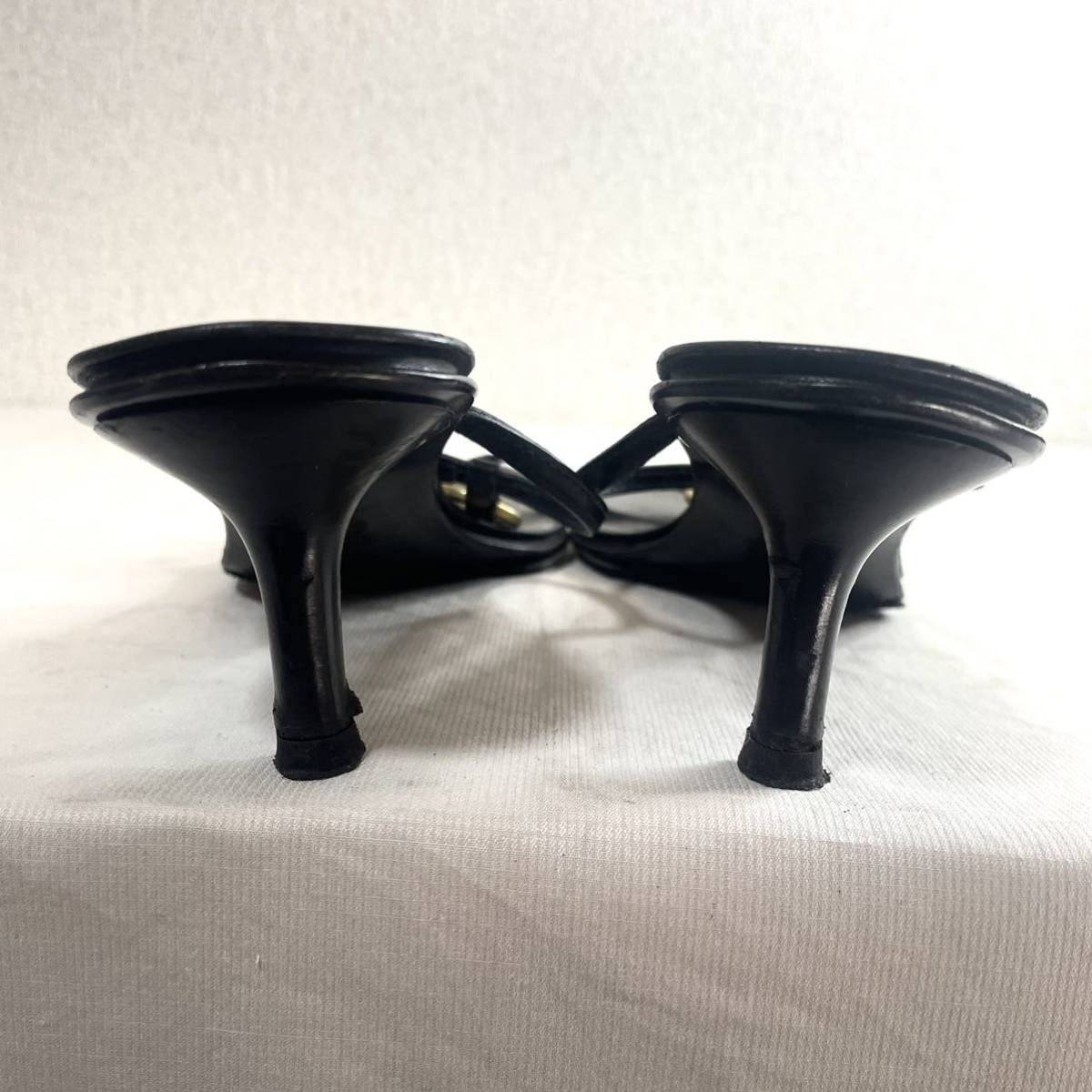 【イタリア製】GUCCI グッチ　レザーサンダル　ヒール　361/2C 23.5cm ブラック　黒　＊A