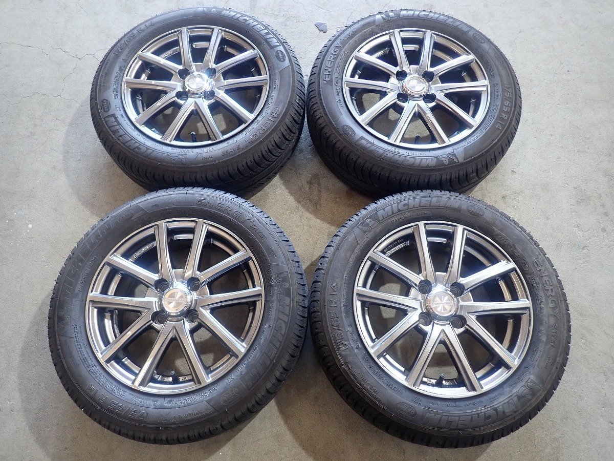 QR5266【送料無料175/65R14】パッソ ヴィッツ ノート キューブ フィット等 中古夏タイヤアルミセット ●14×5.5J 100/4H ET38●