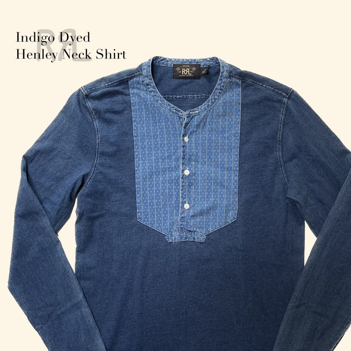 【名作】RRL “Indigo Pull Over Shirt” M インディゴ カットソー ヘンリーネック プルオーバー バンドカラー シャツ ヴィンテージ