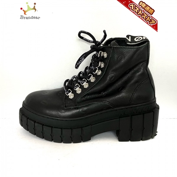 ノーネーム NONAME ショートブーツ 37 - レザー 黒 レディース 型押し加工/インソール取外し可 美品 靴