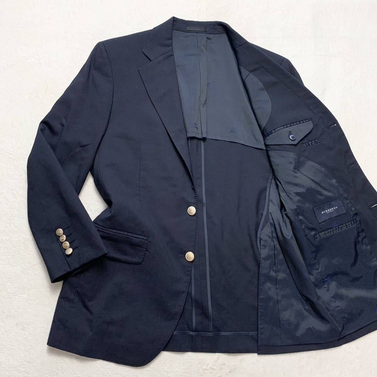 美品』バーバリー ダブルブレストジャケット 紺ブレ 金ボタン 羊毛