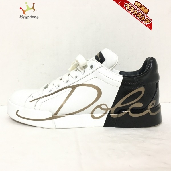 ドルチェアンドガッバーナ DOLCE&GABBANA スニーカー 36 ポルトフィーノ レザー 白×黒×ゴールド レディース 靴