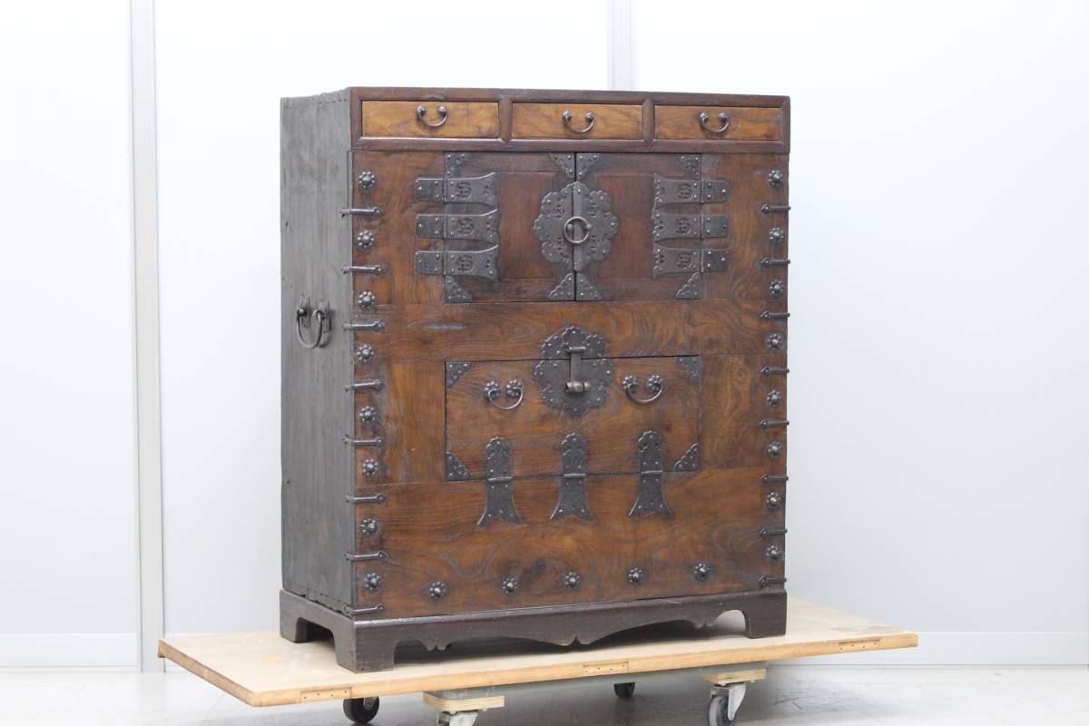 D0145 バンダジ アンティーク 天然木 無垢 李朝家具 書庫 衣装 箪笥 