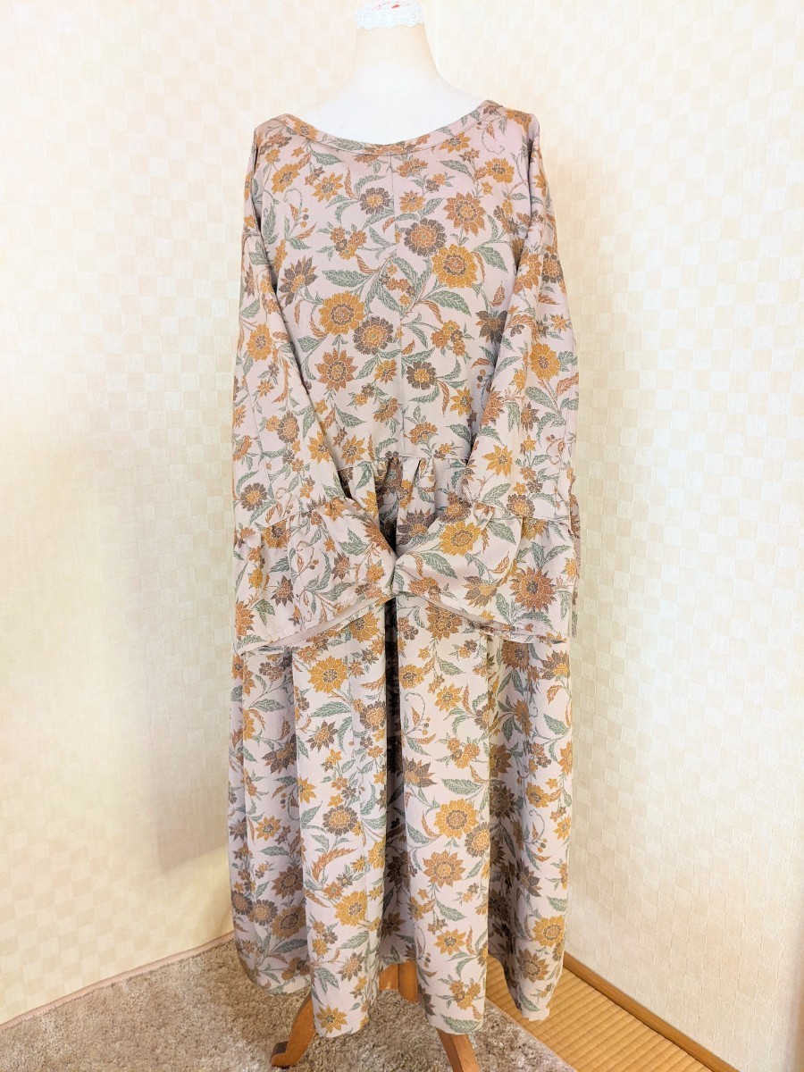 杜の猫☆ゆったりサイズ☆森ガール☆ハンドメイド☆ワンピース☆オンリーワン☆大人可愛い☆正絹☆